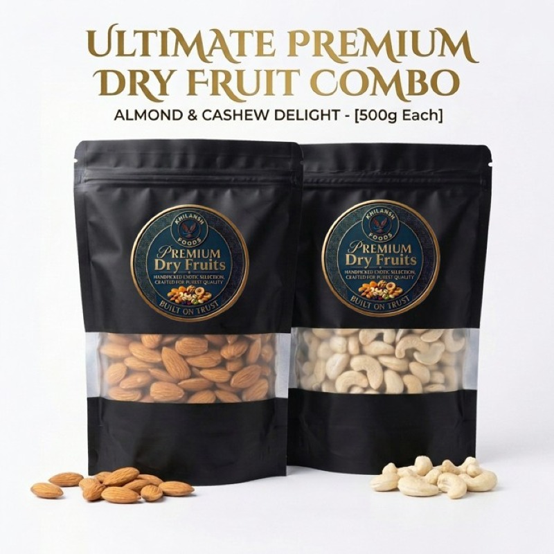 Almond and Cashew Combo Pack | 100% Natural Dry Fruits | 250g Each (500g Net)