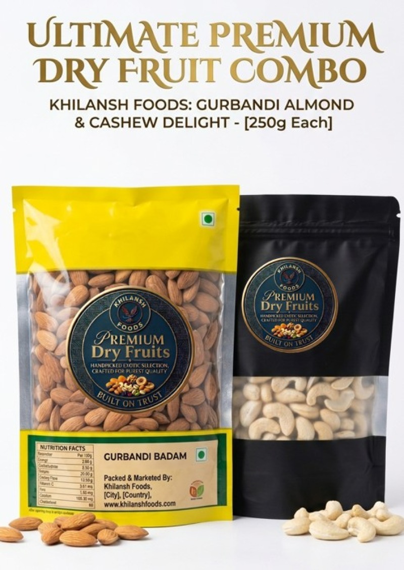 Afghani Gurbandi Almonds & Premium Cashew Combo – 250g Each