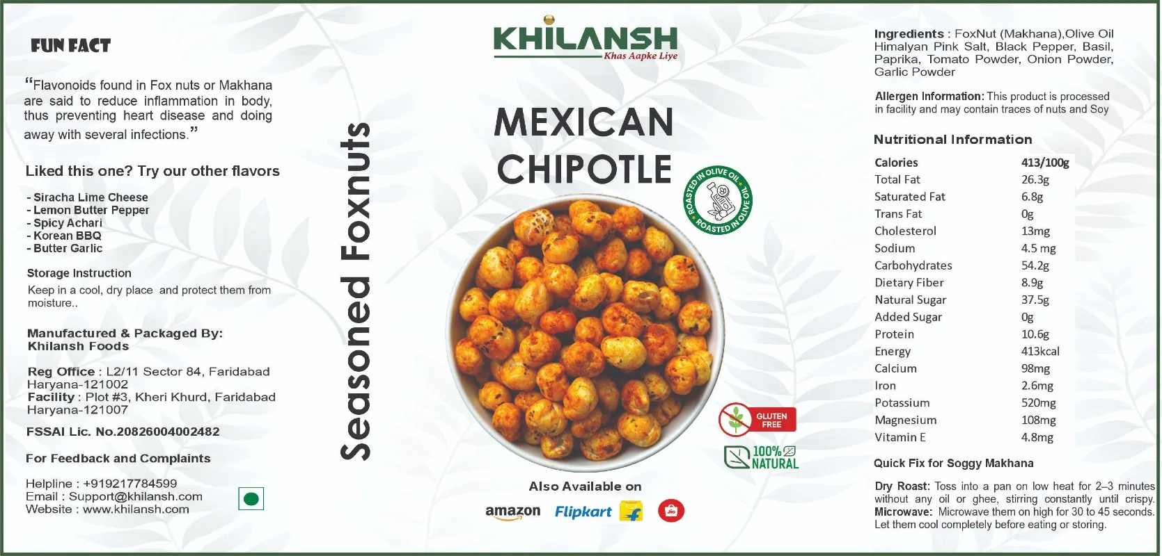 Chipotle Roasted Makhana in Olive Oil – Gluten-Free & Low-Calorie | 70g