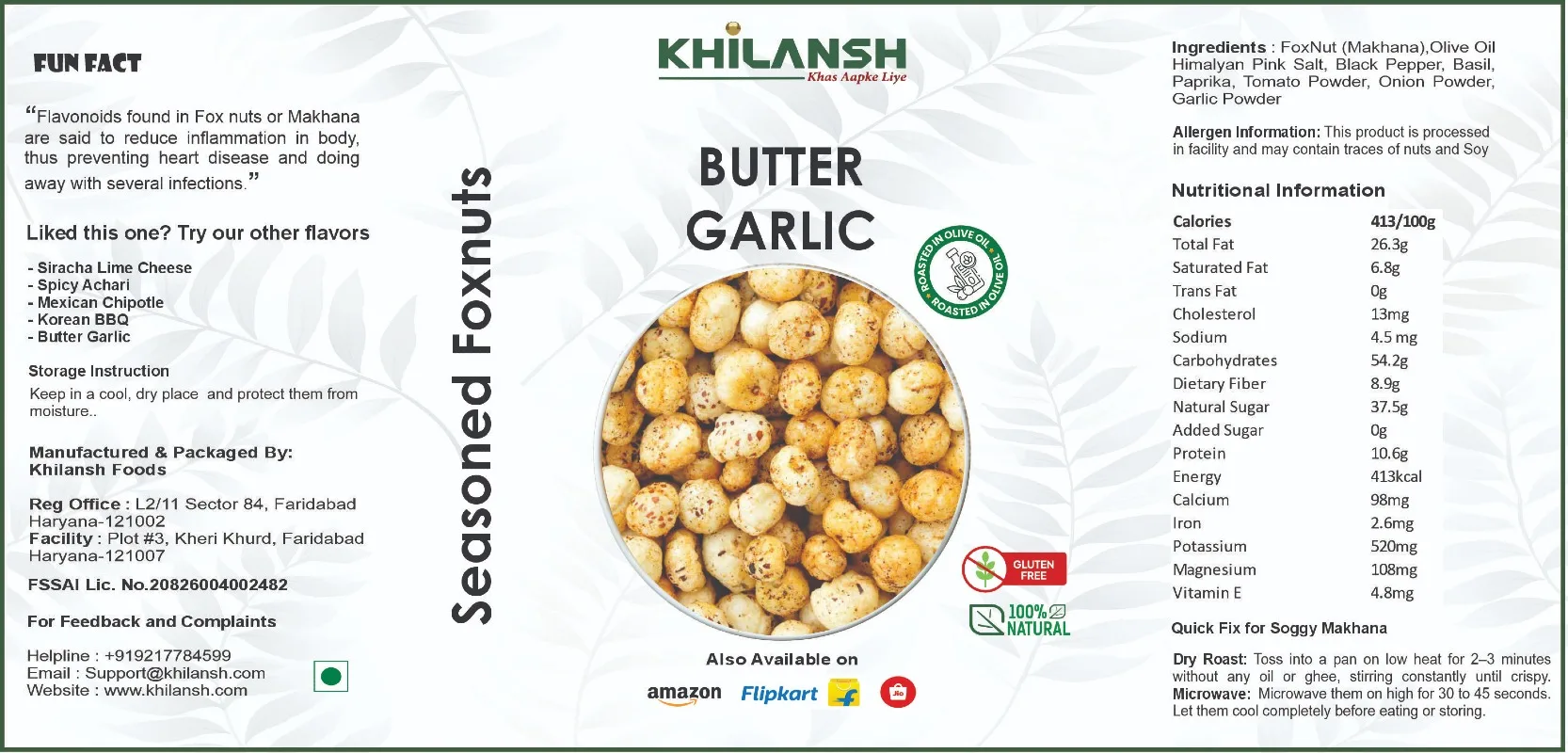 Butter Garlic Roasted Makhana in Olive Oil – Gluten-Free & Low-Calorie | 70g