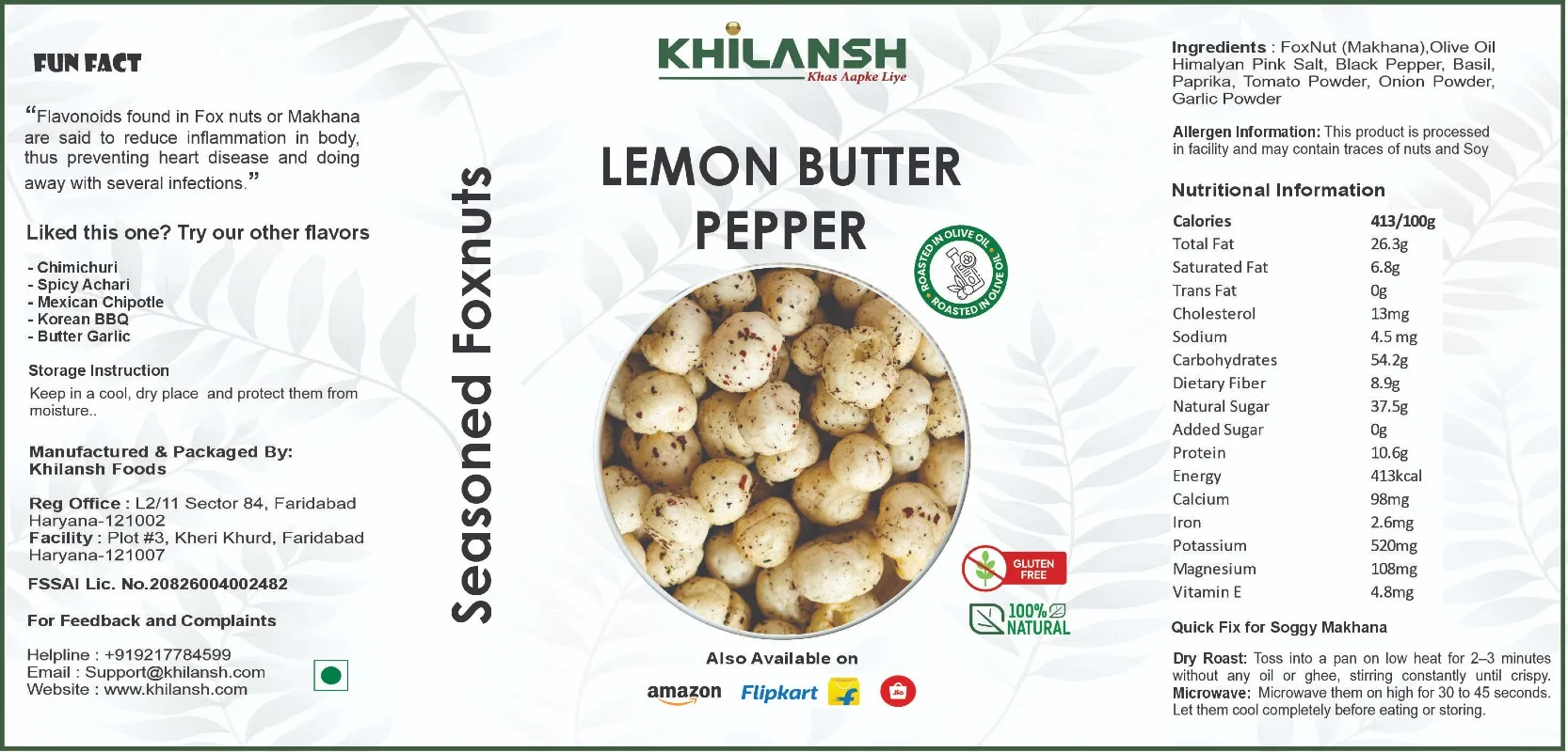 Lemon Butter Pepper Roasted Makhana in Olive Oil – Gluten-Free & Low-Calorie | 70g