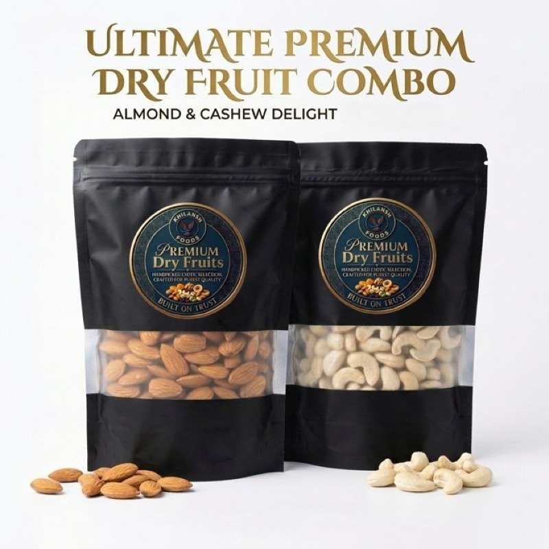 Almond and Cashew Combo Pack | 100% Natural Dry Fruits | 250g Each (500g Net)